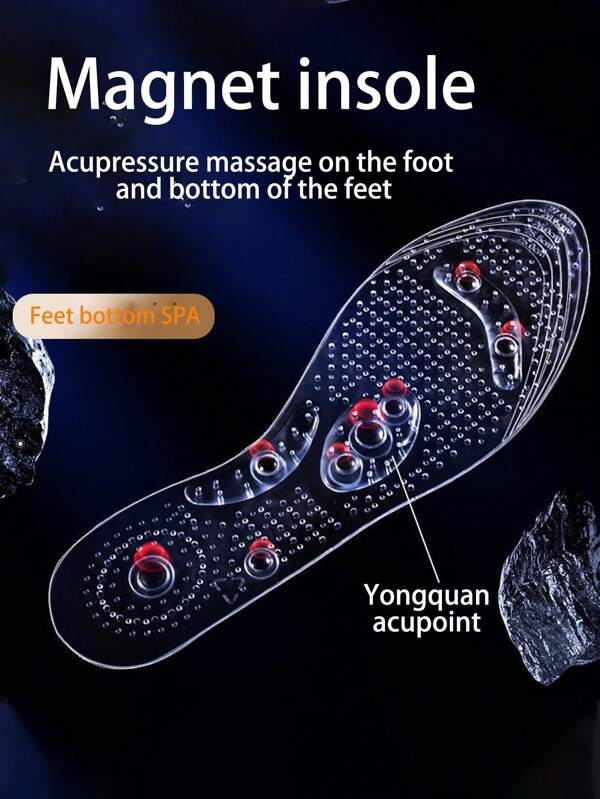 1Pair Foot Massage Insoles, Foot SPA, Magnetic And Customizable PVC Insoles, Transparent Volcanic Stone Magnetic Insoles For Men And Women's Sports Shock Absorption, Foot Acupoint Massage And Foot Therapy, Foot Massage Insoles, Foot Health Care Insoles For Both Men And Women