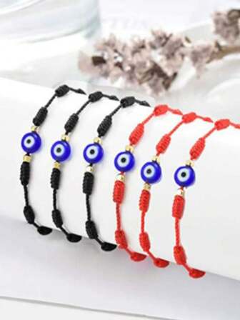 2 件/6 件邪恶之眼编织红色手链，恶魔之眼红色护身符情侣幸运手链
