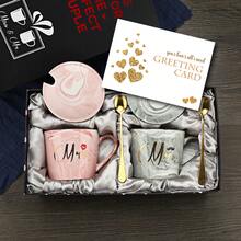 Elegant His & Hers Marble Coffee Mugs - 12oz Wedding Gifts For Bride & Groom, Bridal Shower, Anniversary Presents - Ceramic Couples Cups For Married Partners - Pink - View 2