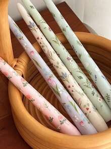 2pcs Printed Long Stem Candles, Romantic European Style Smokeless Odorless Candles, Suitable For Weddings, Birthdays, Parties, Candlelight Dinners, Home Decor