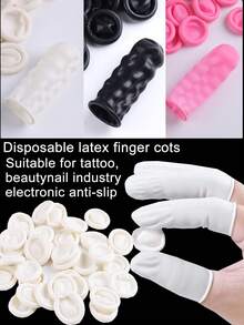 Latex Finger Cots For Nail Art, Disposable Rubber Finger Protectors, Pink,White, Black 50/100pcs/Pack - Multicolor - View 3