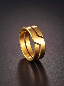 1pc Stainless Steel Ring, Suitable For Daily Wear - Gold - View 1