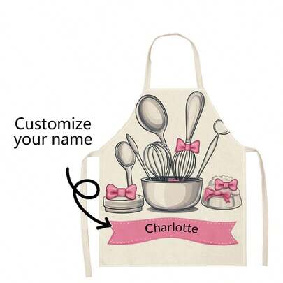 1pc Custom Name ,Mother's Day Gift,Customized Name, Women Custom Name Apron Personalized Apron Customized Name Logo Picture Name Chef Apron Perfect For Girl
