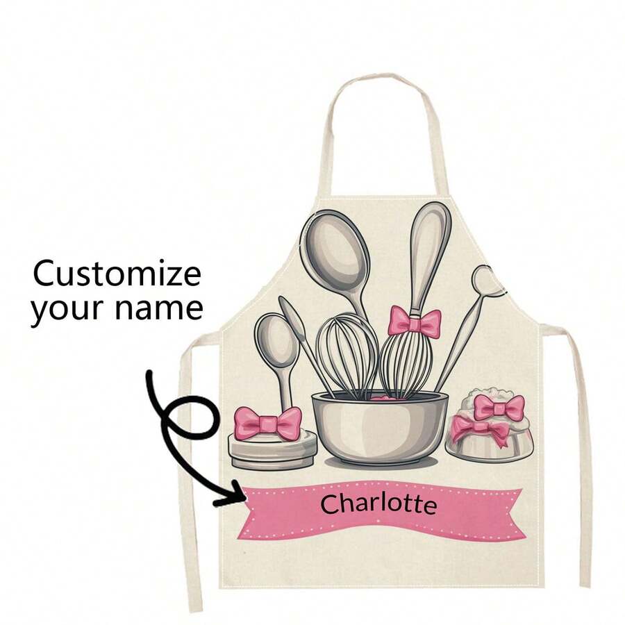 1pc Custom Name ,Mother's Day Gift,Customized Name, Women Custom Name Apron Personalized Apron Customized Name Logo Picture Name Chef Apron Perfect For Girl - Beige - View 1