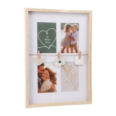  Well Home Marco de fotos color natural para 4 fotos y 3 correas de madera 31,3x2,7x43,5cm. Envió gratis24/72h