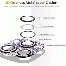 Kính cường lực kim loại bảo vệ ống kính máy ảnh tương thích với iPhone 11/12/13/14/15/16 Pro Max Series Chống nước, Chống sốc, Chống rơi, Chống trầy xước, Chống vân tay, Bao phủ toàn bộ - Màu tím - Xem 6