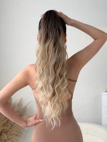 22 Inch Ombre Clip-In Ponytail Hair Extensions, Wrap Around Long Wavy Ponytail Synthetic Wigs, Heat Resistant Fiber For Girls And Women Daily Use - Ombre - View 10