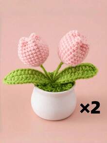1 件/2 件迷你手工钩针郁金香桌面花盆，DIY 微型盆栽，适合母亲节礼物、家居、办公室、办公桌、婚礼、生日、节日、圣诞节、新年礼物，适合他或她 - 粉色 - 查看 4