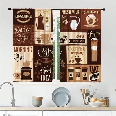 2Pcs 28"X40" Cafe Theme Curtain, Rustic Farmhouse Kitchen Curtains, Summer Style Small Curtain, Four Seasons Kitchen Curtain Cafe Room Office Bedroom Home Decor