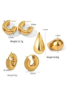 3pairs Luxury Stainless Steel Exaggerated Water Drop Stud Earrings Set, Suitable For Wear And Gift Giving