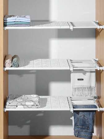 1/2/3pcs Wardrobe Shelf Divider, Adhesive Sticky Hook & Loop Fastener, Non-Damage Wall, Reusable, Expandable Multi-Purpose Partition Shelf, Suitable For Dorm, Cabinet, Bathroom, Kitchen, Storage Organizer