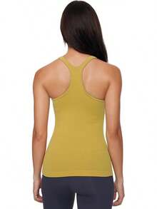 Yoga Racerback Tank Top For Women With Built In Bra,Women's Padded Sports Bra Fitness Workout Running Shirts - 黃色 - 查看 4