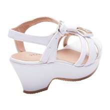 Zapatillas de niña con tacón grueso de 4 cm, suela anti derrapante, correa ajustable al tobillo y moño decorativo con brillos - Calzado elegante y cómodo para ocasiones especiales - Blanco - Ver 3
