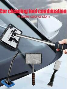 1-3件套汽车清洁刷套装，包含可伸缩汽车挡风玻璃除尘器、汽车出风口刷、可拆卸手柄超细纤维清洁刷。静电除尘器、汽车清洁除尘器、汽车内饰挡风玻璃清洁刷、可伸缩汽车后视镜橡皮扫帚、适用于雨雾天气的便携式车辆内外饰配件、可伸缩至50厘米、多功能汽车护理、简洁实用的设计、挡风玻璃清洁工具套装 - 彩色 - 查看 7