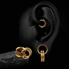 2PCS 316 Stainless Steel Round Ear Tunnels With 2 Smooth Loop Rings Expander Piercing Women Body Jewelry Plugs Stretcher New Arrival - Multicolor - View 8