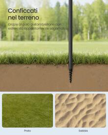SONGMICS Ombrellone 160 cm di Diametro, Ombrellone da Spiaggia, Protezione Solare UPF 50+, Inclinabile 30°, Altezza Regolabile, con Ripiano e Gancio, per Giardino, Senza Base, Blu