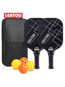 Set di racchette da pickleball in fibra di carbonio LEATOU 2025, omologato USAPA, 2 racchette e 4 palline, set di racchette da pickleball sportive per adulti