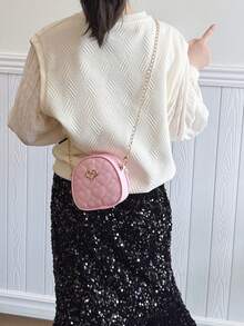 Cute Mini Diamond Chain Shoulder Bag For Girls - Pink - View 8