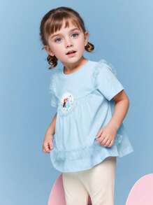 Balabala Balabala Baby Girls' Elsa Dress - Short Sleeve Light Blue With Ruffles - Soft & Comfortable