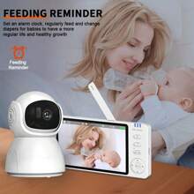 CDYCAM New 5.0 Inch Wireless Video Baby Monitor IPS Screen With Nanny PTZ Camera Two Way Audio VOX Lullaby Camera Wireless Protection Detection Smart Nanny Camera Electronic Baby Mother Kids Two-Way Audio Night Vision Cry Babies Feeding With Temperature Display Screen With Long Battery Life Night Vision USB Charge