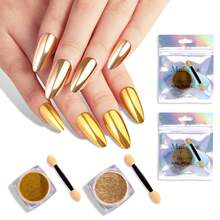 2 Jars Chrome Nail Powder Y2K Aesthetic Metallic Mirror Effect Holographic Aurora Chameleon Chrome Powder For Nail Art Gel Polish, Nail Supplies For Nails Gold Glitter Powder - 金色和香檳金色 - 查看 1