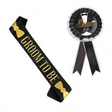 Groom To Be Bachelor Party Sash Black Gold Bowknot Design | Elegant Wedding Boutonniere Set | Pre Wedding Party Celebration Decor & Photo Prop Supplies