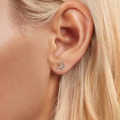 1 PAIRE Boucles d'oreilles à tige en argent sterling 925 authentique, motif étoile. Hypoallergénique, haute brillance, résistantes à la ternissure.