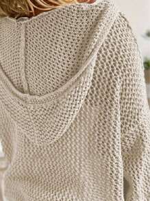 Women's Pullover Hollow-Out Casual Hooded Knit Long Sleeve Sweater