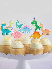 16 件恐龙纸杯蛋糕装饰可爱恐龙纸杯蛋糕装饰恐龙主题婴儿洗礼生日派对蛋糕装饰用品 - 彩色 - 查看 6