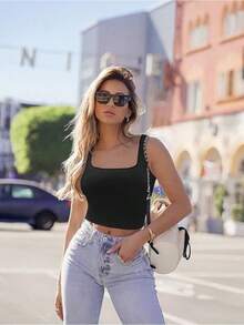 OQQ Women's 3 Piece Tank Tops Ribbed Seamless Workout Exercise Shirts 2025 Summer Basic Camis - Black Coffee White - View 4