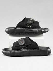 Handmade Stitched Men's Summer Hook And Loop Beach Sandals, Thick Sole Lightweight Casual Outdoor Breathable Slippers