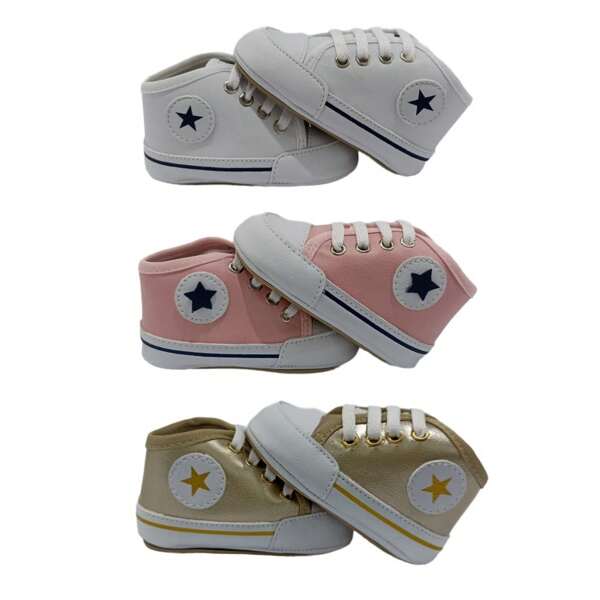 KIT 03 PARES Tênis Bebe Menina - rosa, branco e dourado - PROMOÇÃO - CUSTO BENEFÍCIO