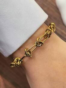 STYLEVER 1pc Gold Carabiner Bracelet, Stainless Steel Chain, Multicolour Bracelet, Screw Clasp Bracelet, Double Buckle Colored Chain