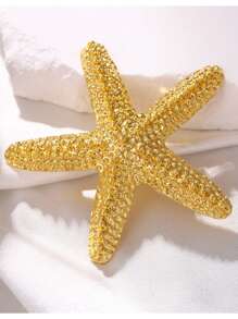 1pc Minimalist Golden Metal Starfish Brooch, Fashion Clothing Accessory