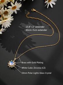1pc Gorgeous Crystal Sunflower Pendant Necklace For Women Fashionable, Imitation Moonstone (Polar Lights Glass) Necklaces Jewelry Gift For Mom Sister Girlfriend Valentines
