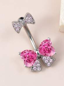 1 pièce Anneau de nombril en acier inoxydable 316 avec un joli nœud rose en zirconium. Bijou de piercing corporel doux et délicat, idéal pour un port quotidien avec plusieurs options de couleurs