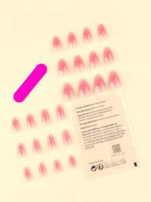 24pcs Blush Press On Nails Ombre Fake Nails Short Nails Press On Almond Shape False Nails Manicure Set Includes 1sheet Adhesive Tabs & 1pc Mini File Perfect For Everyday Wvear