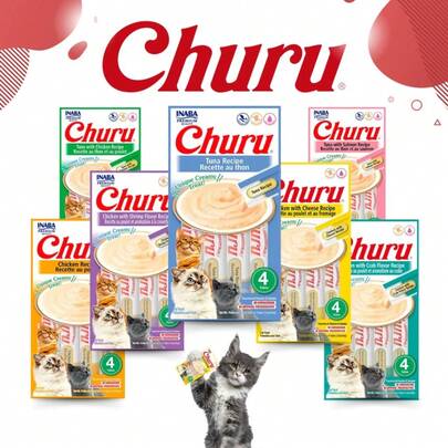 4 TUBOS CHURU PETISCO PARA GATOS 1 PACOTE COM 4 TUBOS DE 14GR ATUM COM SALMÃO