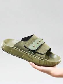 Handmade Stitching Summer Men Hook And Loop Sandals, Thick-Sole Beach Slippers, Vintage Outdoor Breathable Casual Shoes
