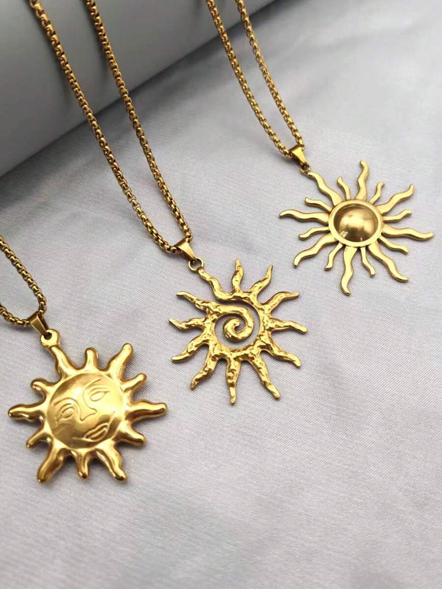 قلادة معلق الشمس من الصلب عديم الصدأ بلون ذهبي على الطراز البوهيمي قطعة واحدة - قلادة الشمس - مشاهدة 1