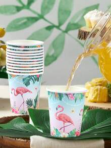 Hawaiian Flamingo Pattern Disposable Paper Tableware Set, Tropical Summer Hawaii Theme Birthday Babe Shower Party Decoration Supplies, 8pcs 7/9inch Paper Plates, 8pcs Paper Cups, 16pcs Paper Napkins For Family Summer Holiday Activities Event Party Table Decoration, Home Kitchen Table Ornaments - Hawaiian Flamingo - View 8