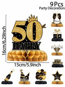 9 件黑金生日蜂窝中心装饰，30/40/60/70/50 岁生日快乐桌面纸质装饰，30/40/60/70/50 岁生日派对装饰，生日庆祝礼品，新娘送礼会礼品，周年纪念用品，节日派对用品，桌面中心装饰 - 黑金生日 - 查看 14