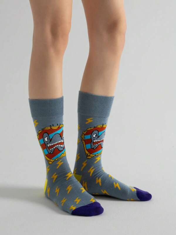 1 Pair Women's Fashion Funny Cartoon Pattern Breathable Soft Ankle Socks, Versatile For All Seasons