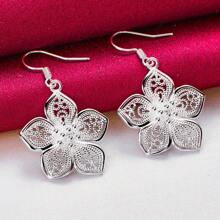 Charm Silver Flower Star Drop Earrings For Woman Wedding Engagement Jewelry - Silver - View 2