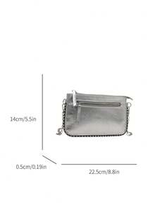 Geantă plic, poșetă clutch la modă, geantă de mână pentru femei argintiu metalic, geantă de mână cu umăr cu lanț, geantă pătrată mică cu fermoar - Argintiu strălucitor - Vizualizare 10