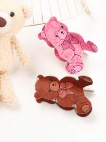 1 个 9.7 厘米大号发夹 - 可爱卡通熊复古设计，粉色皮肤，蝴蝶结图案装饰，大尺寸，适合 14 岁以上女性和女孩的完美礼物，主题配饰 | 俏皮熊夹 | 耐用发饰发爪爪夹发夹发夹发夹发夹发夹 - 彩色 - 查看 3