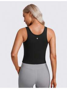 CRZ YOGA Womens Butterluxe Double Lined Workout Tank Tops Scoop Neck Racerback Cropped Casual Sleeveless Shirt - Dark Grey - View 8