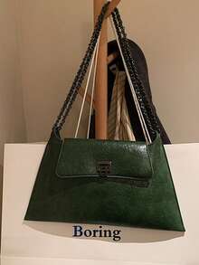 Fashionable And Elegant Street Vacation Solid Color Chain Retro Versatile Shopping Shoulder Tote Letter Package - Dark Green - View 8