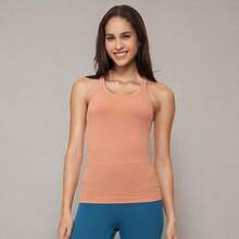 Yoga Racerback Tank Top For Women With Built In Bra,Women's Padded Sports Bra Fitness Workout Running Shirts - 橙粉紅色 - 查看 8