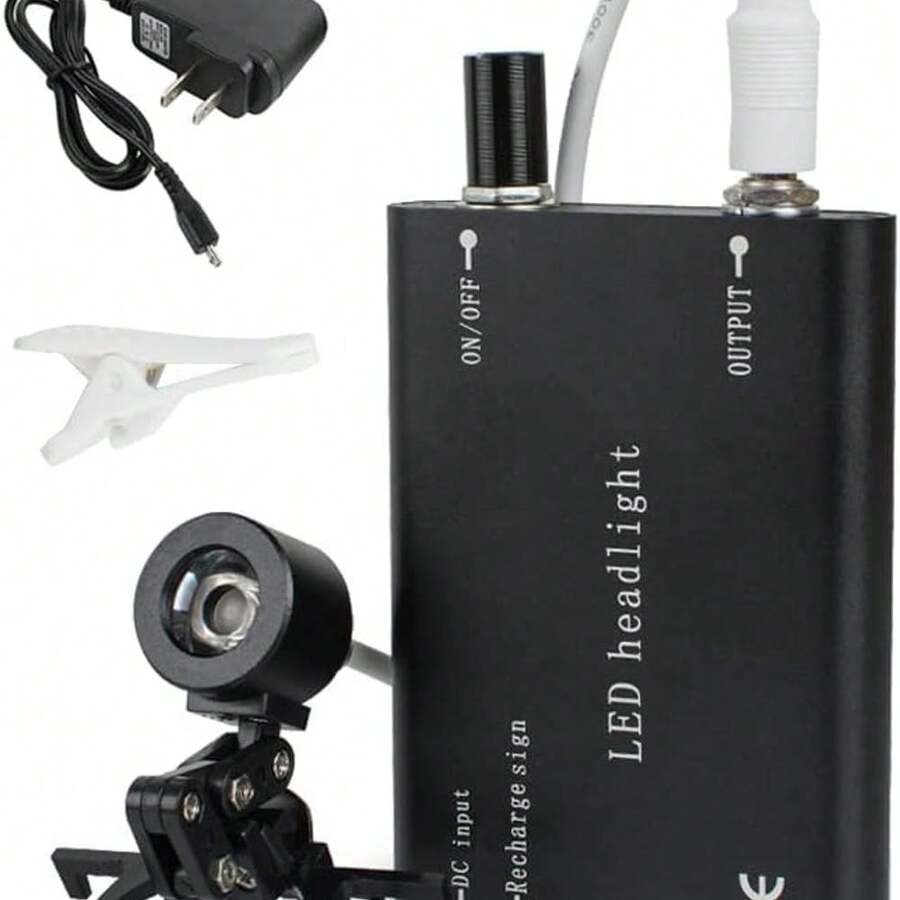 Dental Headlight, Portable LED Headlamp Surgical Medical Head Light Lamp, High Brightness Dentist Light With Rechargeable Battery Universal Clamp For Loupes Glasses (Black) - 1 - View 1